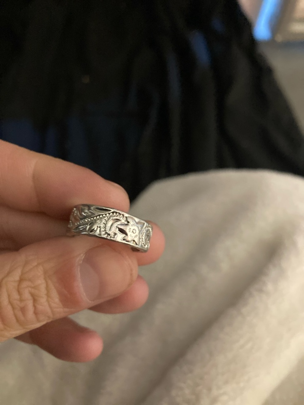 Sterling Silver Floral Engraved Band
